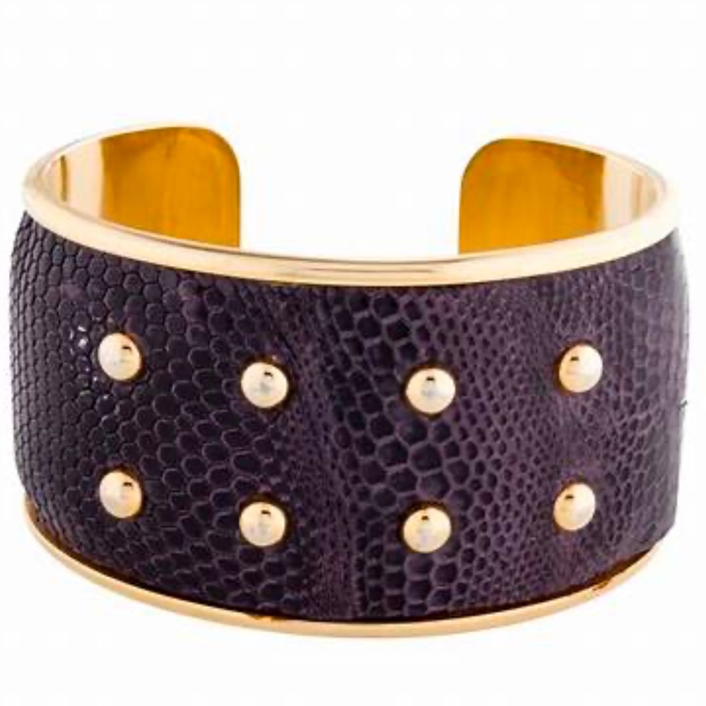 Authentic TOD’S Brown Lizard Leather W/ Gold Studded Metal Cuff Bracelet